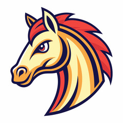 Stylized Horse Head Mascot with Red Mane and Cream Colored Fur