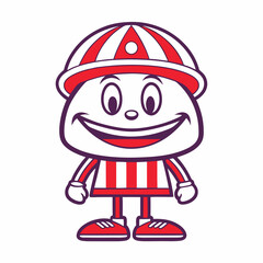 Cartoon Character with Striped Hat and Shirt Smiling Isolated on White