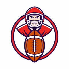 Cartoon American Football Player with Ball in a Circle Frame