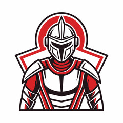 Red and White Armored Warrior Mascot Logo with Helmet and Shoulders