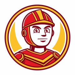 Cartoon Character Wearing a Red and Yellow Helmet in a Circular Frame