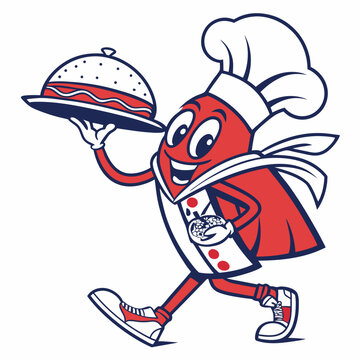 Cartoon Food Delivery Mascot Happy Red Character Serving Food with a Smile