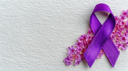 Purple Awareness Ribbon with Flowers  Support  Hope  Charity  Health