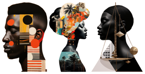 PNG Abstract Afrocentric artistic portraits, element set on transparent background