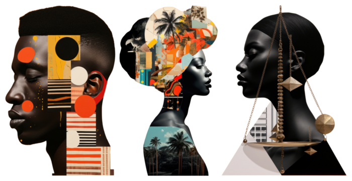 PNG Abstract Afrocentric artistic portraits, element set on transparent background