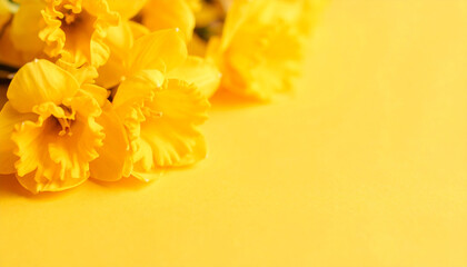 Fototapeta premium Blooming yellow flowers on yellow background. Spring or summer season. Floral artistic concept.