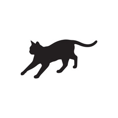 A black cat silhouette runs illustration on white background
