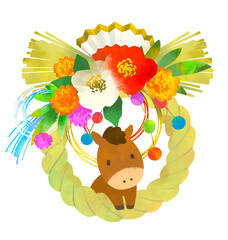 午年　しめ縄　しめ飾りと馬のかわいいイラスト