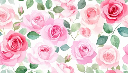 Beautiful Watercolor Roses Seamless Pattern
