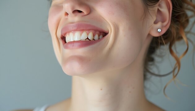 Smiling Woman Shows Healthy White Teeth in a Dental Concept