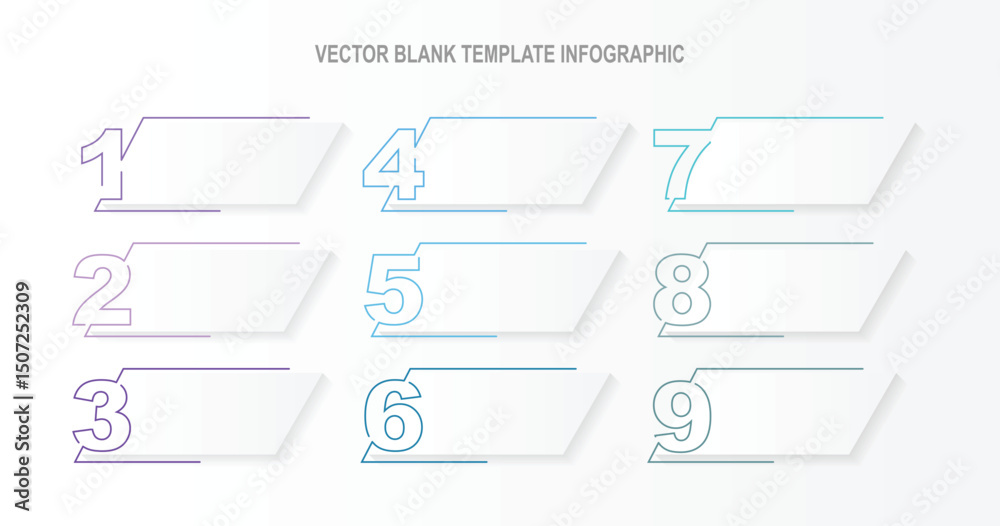 Wall mural design blank template for infographic element. 9 step with line number concept and paper style.