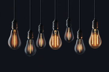 A group of glowing light bulbs hangs against a dark, speckled background, creating a warm and inviting atmosphere.