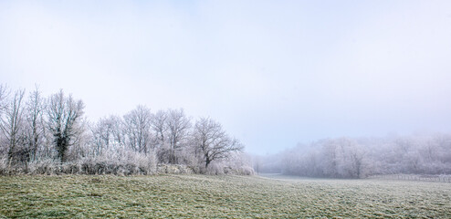 Paysage givré à Saint-Alban, Ain, France