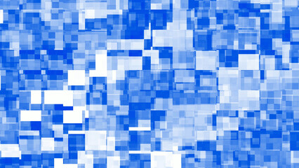 Abstract Blue and White Pixelated Mosaic Background with Geometric Square Shapes