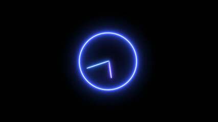 Glowing Neon Clock on Black Background Minimalist Abstract Design Concept for Time