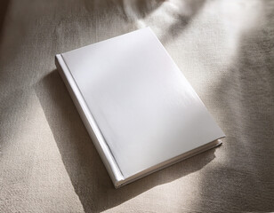 generated image of A book cover mock-up on a textured linen background, with soft lighting from the side. Cover design space clearly visible