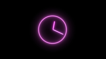 Neon Clock Illustration Showing Time on Black Background for Modern Design