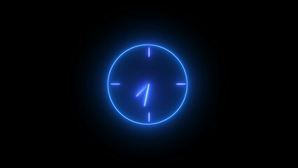 Glowing Neon Clock on Black Background Showing the Time is One O Clock