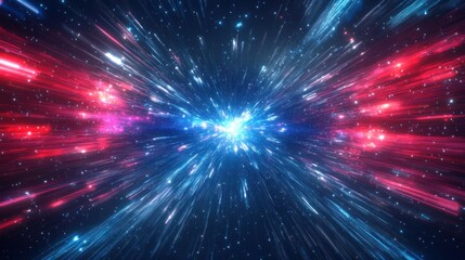 Naklejka premium Abstract Space Travel with Blue and Red Light Streaks Effect