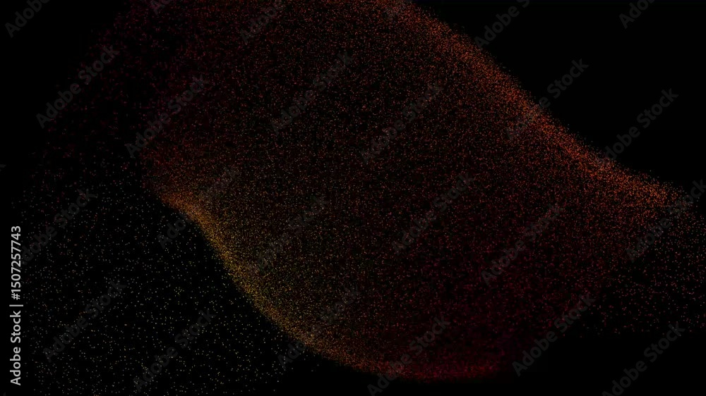 Poster Fiery orange and black particle wave, futuristic dust hologram shape evolution, modern animation background concept 3D visual