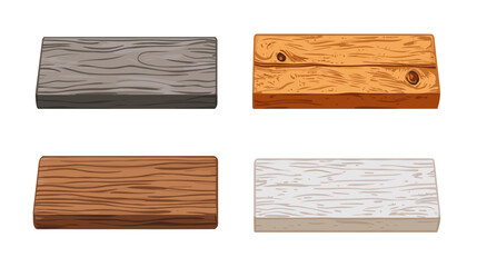 Obraz premium Collection of Four Wood Planks with Varying Tones and Textures Isolated on White Background Featuring a Rough Woodgrain Pattern with a Rustic and Vintage Aesthetic