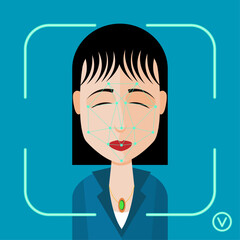 Facial Recognition Scan on East Asian Woman - Vector Illustration
