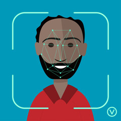 Facial Recognition Scan on Black Man - Vector Illustration
