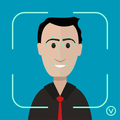 Facial Recognition Scan on White Man - Vector Illustration
