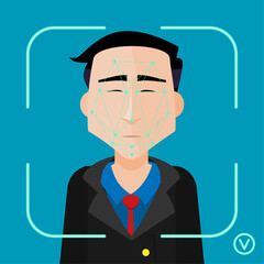 Facial Recognition Scan on East Asian Man - Vector Illustration
