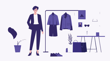 elegant woman fashion portrait illustration with red and purple tones

