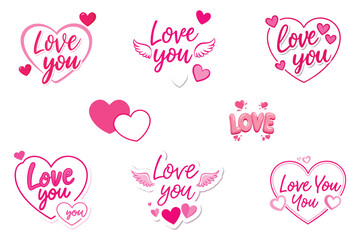 I Love You Text Lettering With Hearts. Design bundle