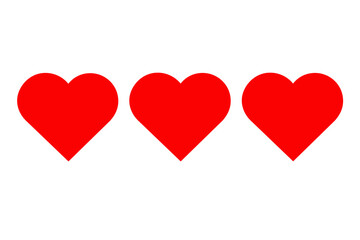 Three red hearts are aligned horizontally in the center of the image. Given the website context, these could represent likes or some sort of rating.

