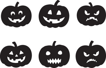 set of halloween Pumpkin silhouette vector, Funny pumpkin silhouette collection isolated on a white background