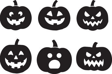 set of halloween Pumpkin silhouette vector, Funny pumpkin silhouette collection isolated on a white background