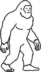 Fototapeta premium Bigfoot Line Art Mythical Creature Illustration, Cryptid Legend, Walking Ape, Forest Monster, Sasquatch Drawing