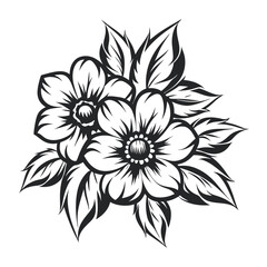 Elegant Floral Cluster, Black and White Vector Illustration for Designs & Templates                                                                   