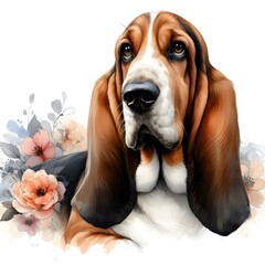 흰 배경, 바셋 하운드, 수채화, jpeg (white background, Basset Hound, water colour, jpeg)