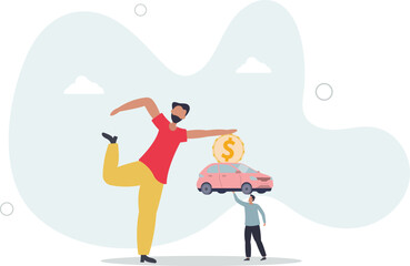 Car leasing or car loan, borrow money to buy new car, rental or auto maintenance cost, debt, purchase or buy new vehicle concept. character life .
