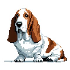 흰 배경, 바셋 하운드, 픽셀아트, jpeg (white background, Basset Hound, pixel art, jpeg)	
