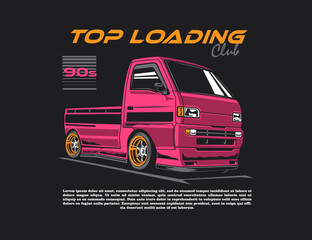 pick up car illustration vector with background for tees design
