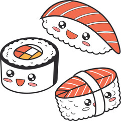 A cute cartoon fish sushi set vector illustration