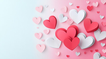 Paper hearts on white background
