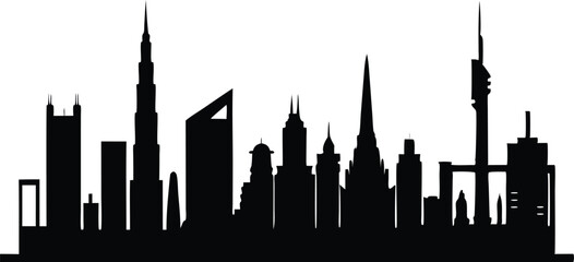 Fototapeta premium Dubai skyline silhouette, Dubai city skyline city buildings silhouette vector illustration