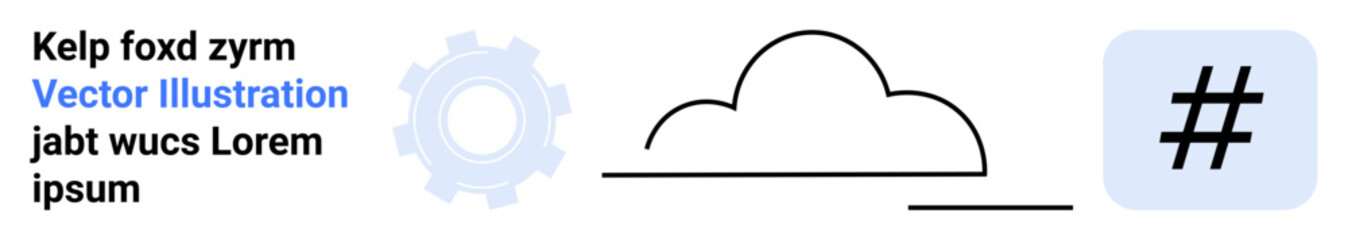 Cloud with horizontal line, gear, and metadata tag. Ideal for tech, social media, cloud computing, branding, collaboration, software simple landing page