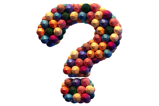 Colorful 3D Question Mark, Spheres & Cubes isolated on white background PNG
