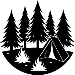 Obraz premium Camping Adventure in the Forest. silhouette vector.