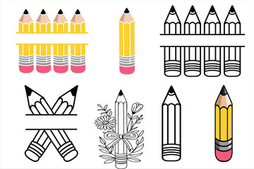 Cute Pencil Clipart Bundle Set