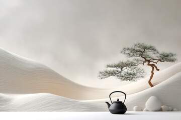 Tea sets in the context of mountains and rivers and the concept of traditional Chinese food culture