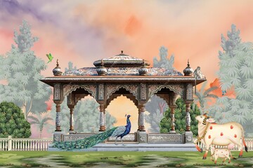 pichwai art background indian wallpaper design © dinesh