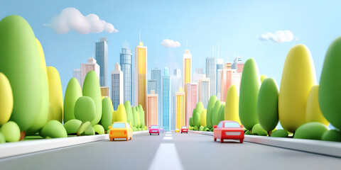 3D cartoon clay style city and streets